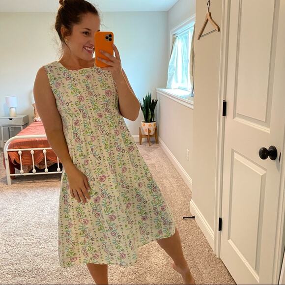 Matta Cotton White Purple Blue Floral MIDI Dress Small - Picture 5 of 16